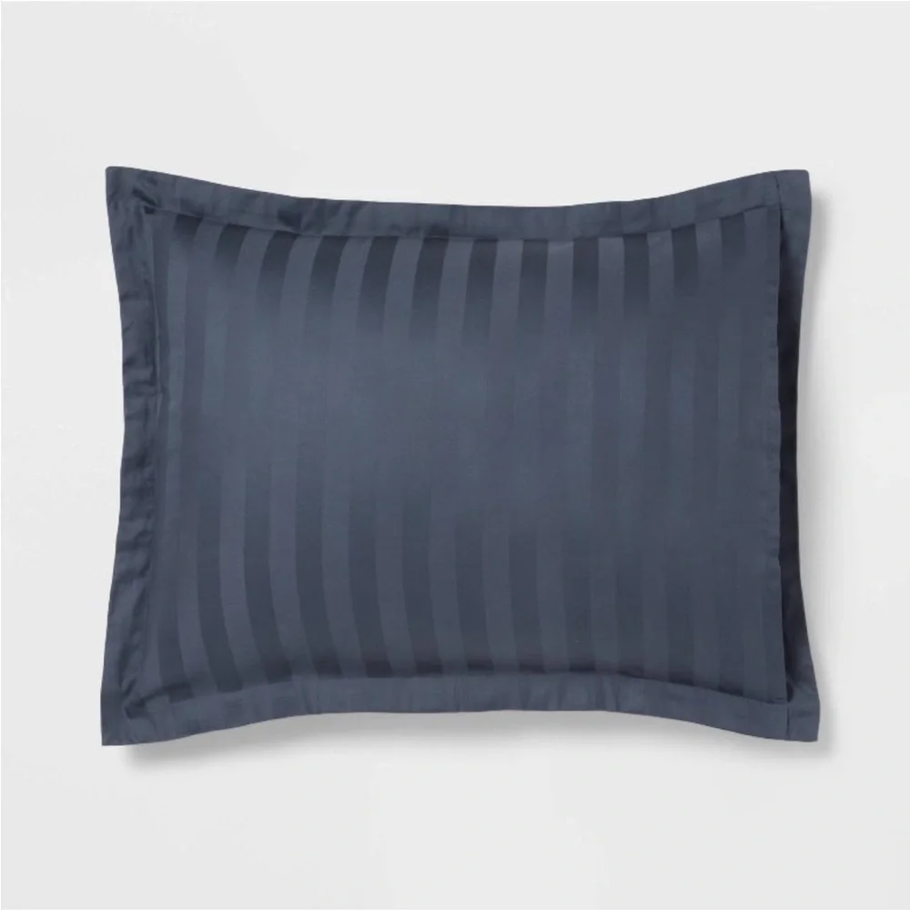 THRESHOLD NWT luxe striped damask duvet cover & sham set -dark teal blue -queen
